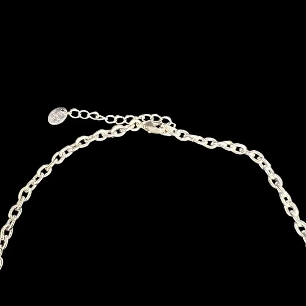 Francesca’s Faux Acrylic Turquoise Blue Silver Tone Chain Fashion Necklace 17